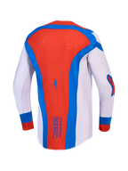 Alpinestars Maglia Supertech Vesta e Supertech Vesta Gear Set, maglia motocross da uomo, vista posteriore, lilla, rossa e blu, con perforazioni laser e mesh traspirante.