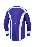 Alpinestars Maglia Supertech Vesta, maglia da motocross da uomo in mesh elasticizzato blu scuro e bianco, vista posteriore.