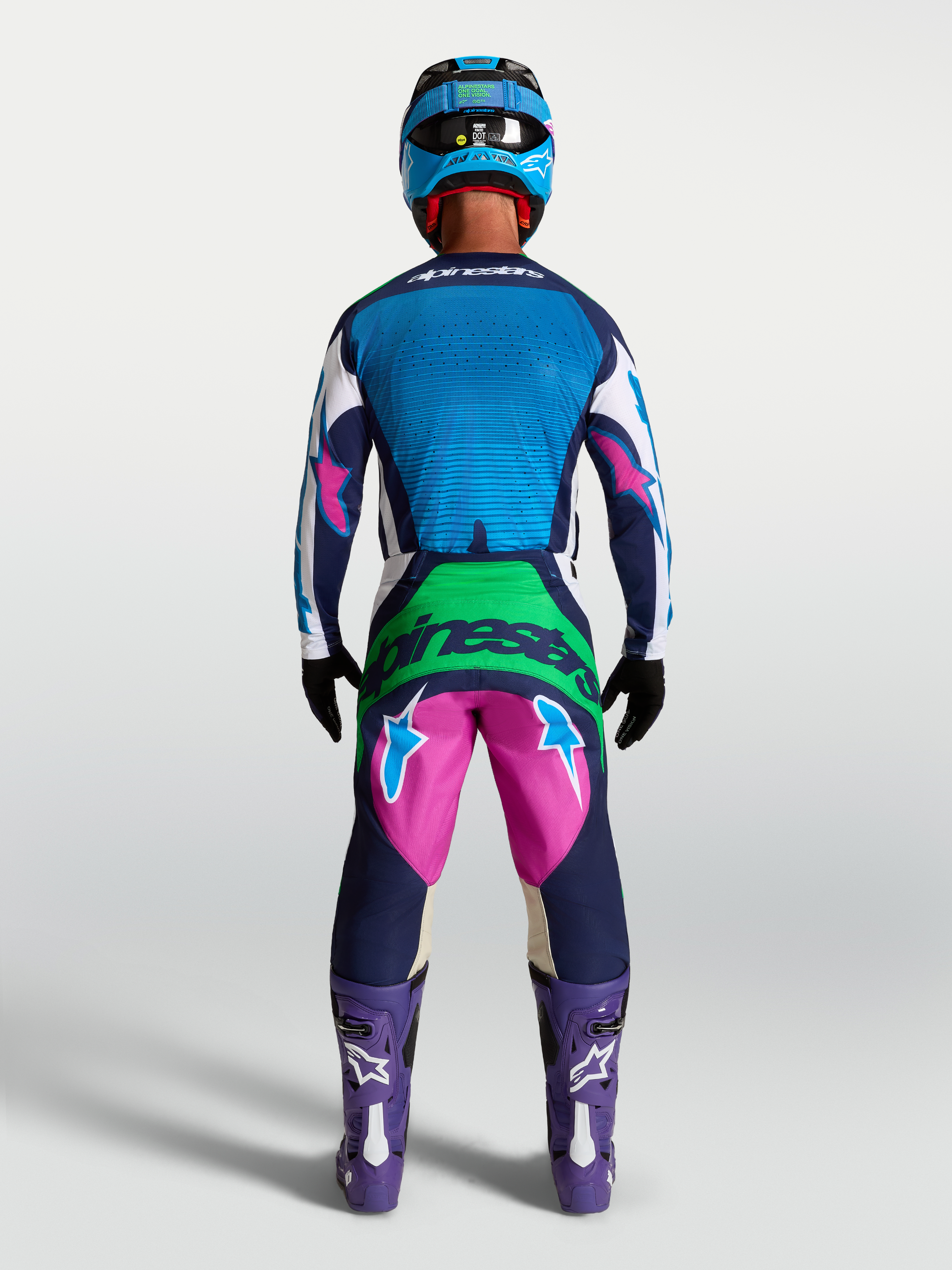 Alpinestars Maglia Techstar Maven, maglia da motocross da uomo, blu e blu navy, vista posteriore con ventilazione tagliata al laser.