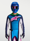 Alpinestars Maglia Techstar Maven, maglia da motocross uomo, blu e verde con logo a stella rosa, vestibilità atletica da gara, tessuto traspirante per off-road e MX