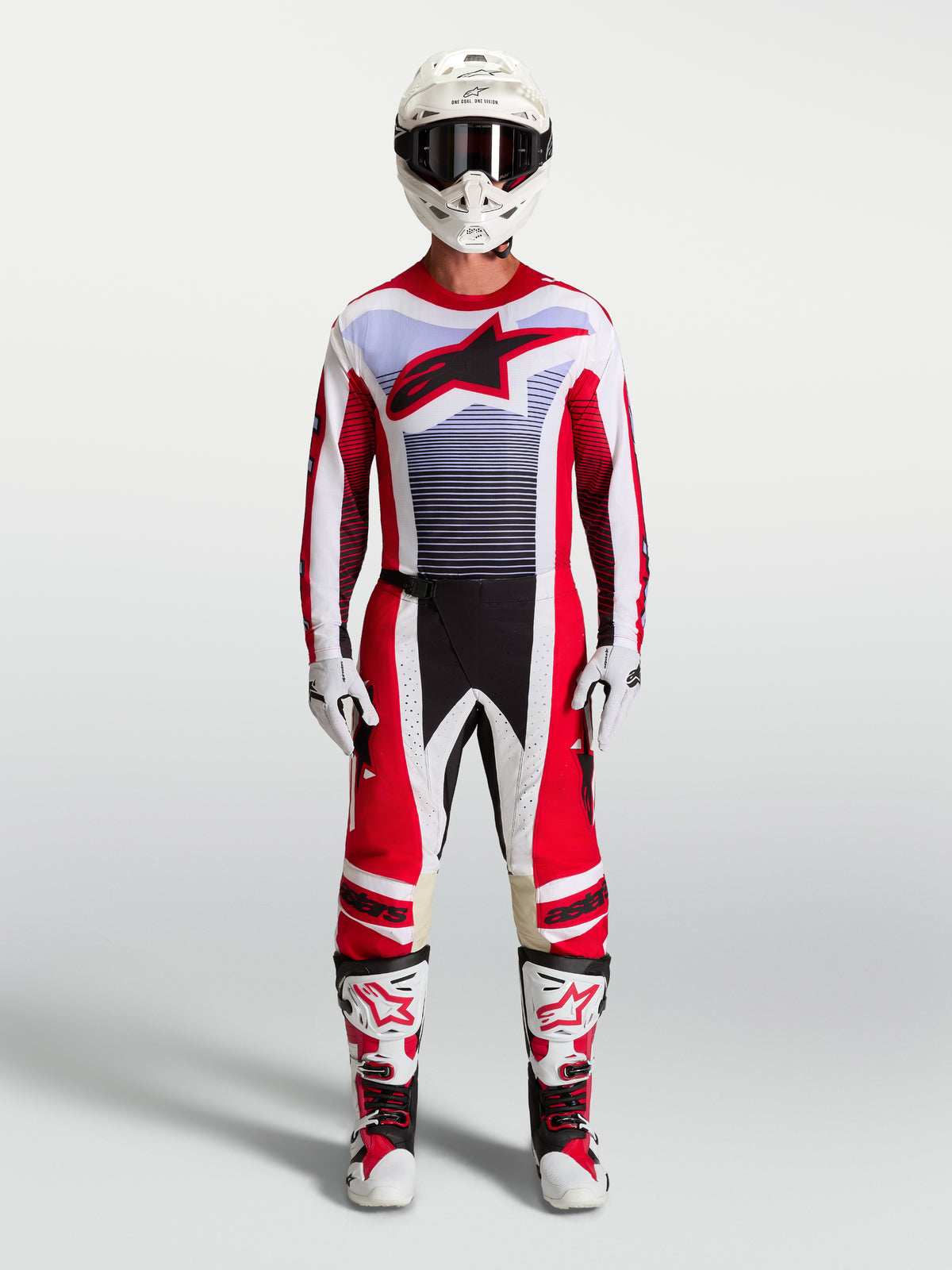 Alpinestars completo Techstar Maven, completo da motocross da uomo, rosso e bianco, vestibilità atletica da gara