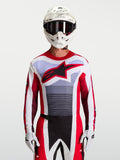Alpinestars Maglia Techstar Maven, maglia motocross uomo, rosso e bianco, vestibilità atletica leggera.