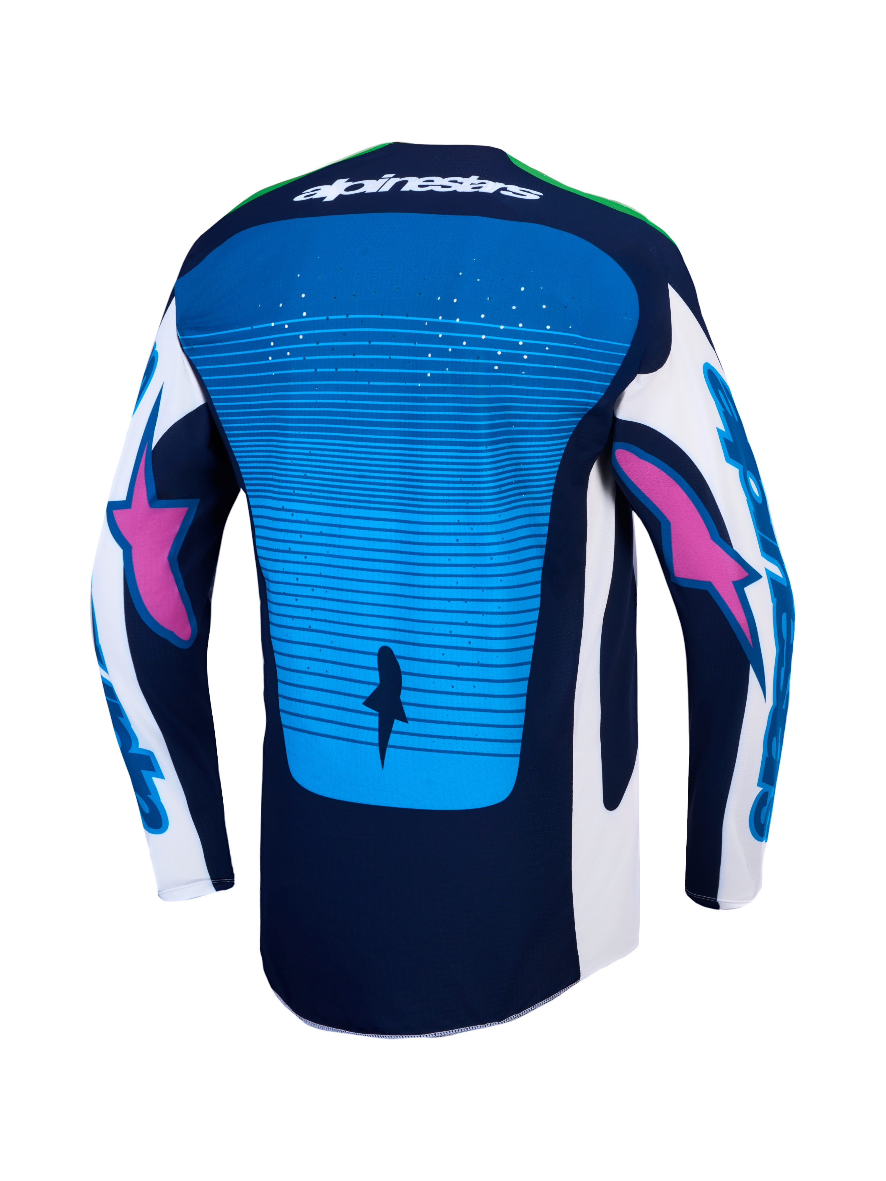 Alpinestars maglia Techstar Maven, maglia da motocross da uomo, blu e blu navy, vista posteriore con ventilazione laser