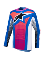 Alpinestars Maglia Techstar Maven, maglia da motocross da uomo, blu, rosa corallo e bianca, vestibilità atletica da gara