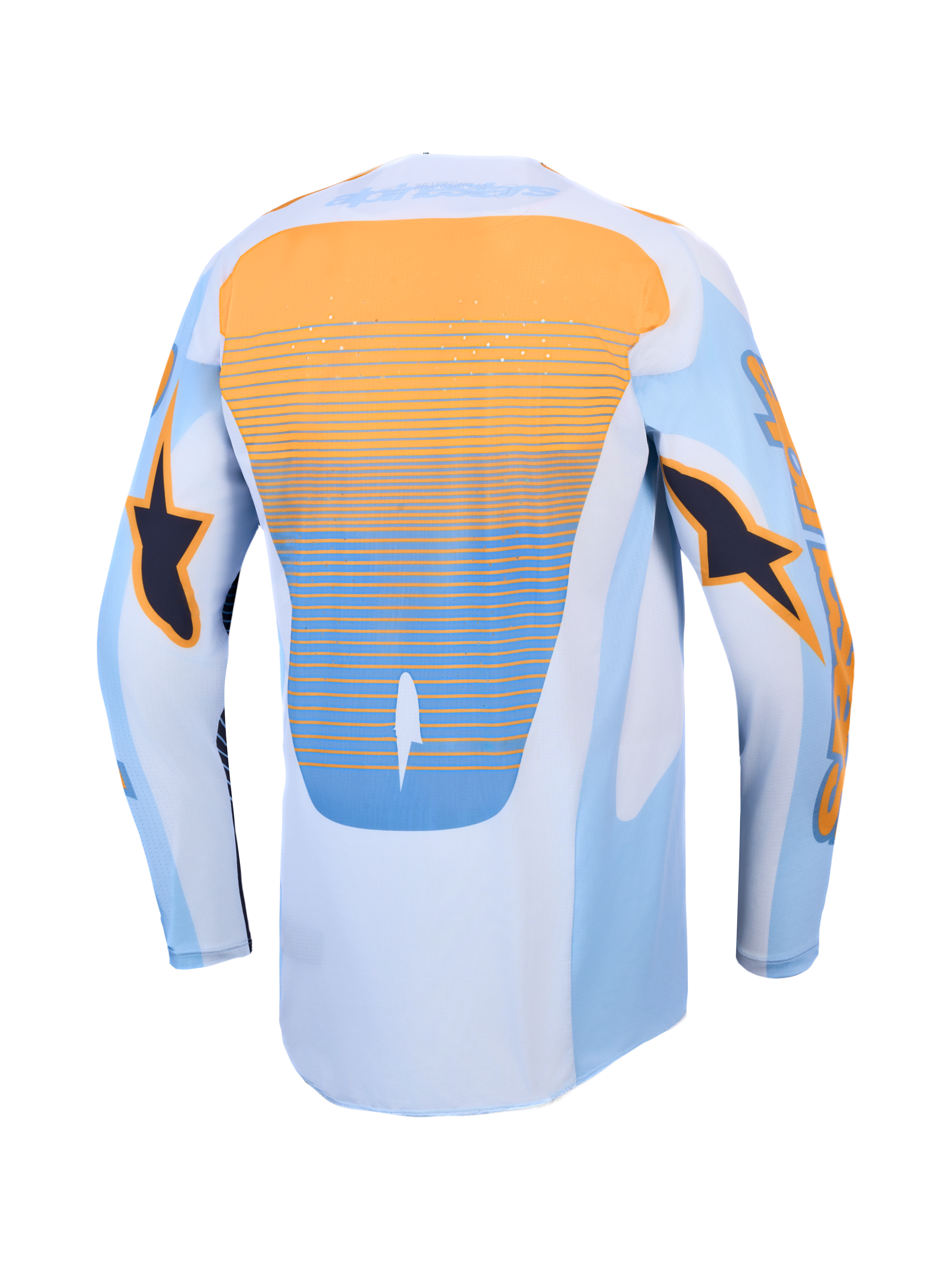 Alpinestars Maglia Techstar Maven, maglia da motocross uomo, blu e arancione, con ventilazione laser e coda allungata