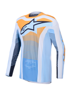 Alpinestars Maglia Techstar Maven, maglia da motocross blu e arancione, vestibilità atletica e tessuto traspirante, logo Alpinestars bianco sul petto, abbigliamento racing per off-road e MX