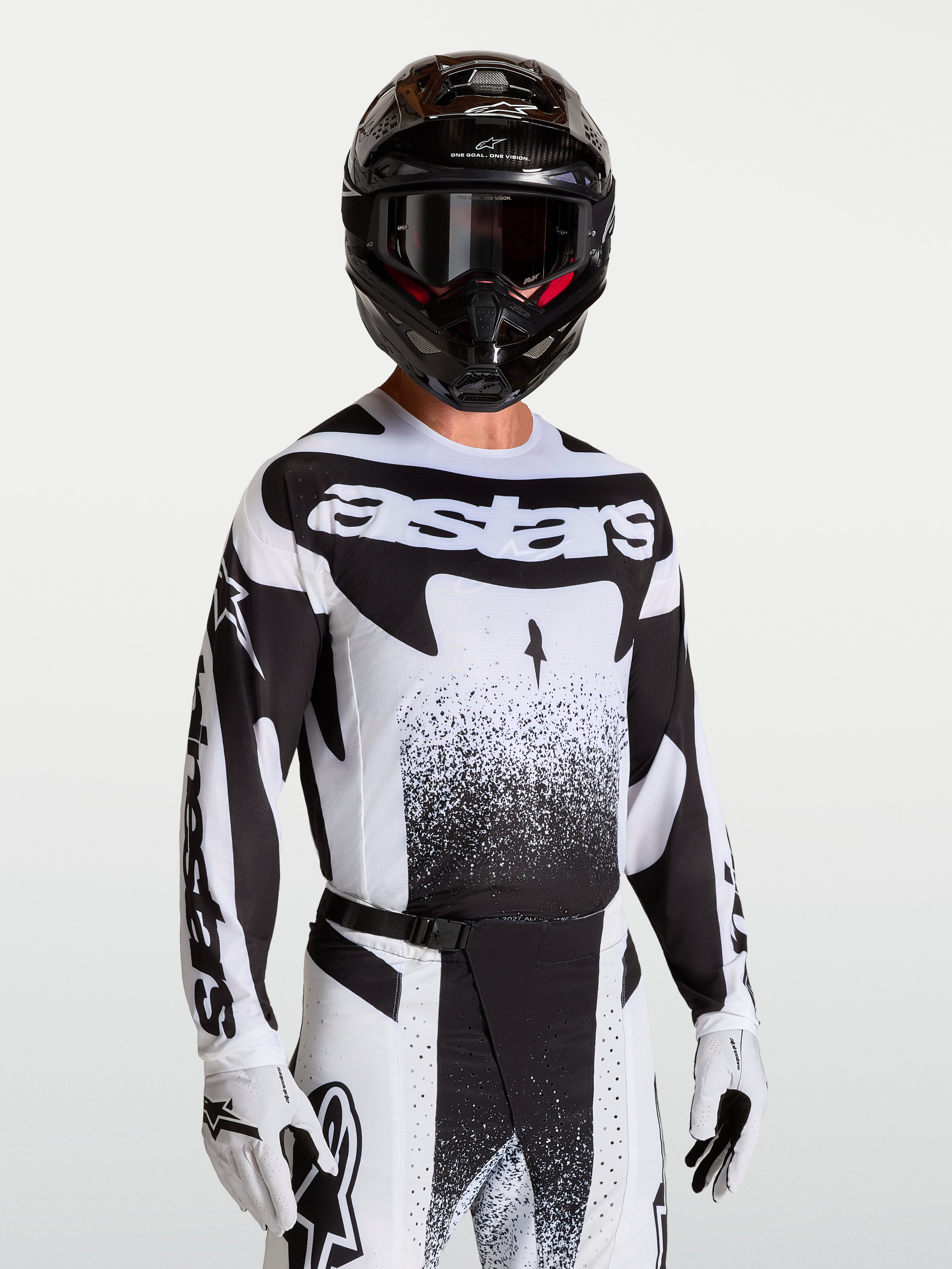 Alpinestars maglia Techstar Swan, maglia da motocross da uomo, nera e bianca, vestibilità atletica con ventilazione laser, indossata per gare fuoristrada