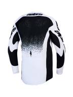 Alpinestars maglia Techstar Swan, maglia da motocross uomo, bianca e nera, ventilazione e orlo allungato sul retro.