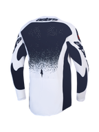 Alpinestars Maglia Techstar Swan, maglia da motocross bianca e grigio scuro con perforazioni laser, vista posteriore.