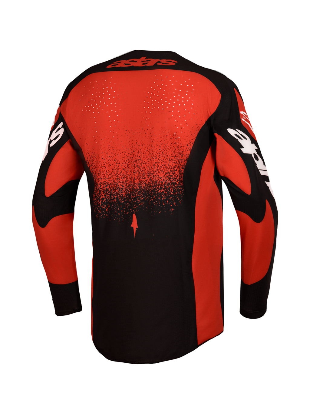 Alpinestars Maglia Techstar Swan e Techstar Swan Gear Set, maglia motocross uomo, rosso e nero, vista posteriore con ventilazione laser.