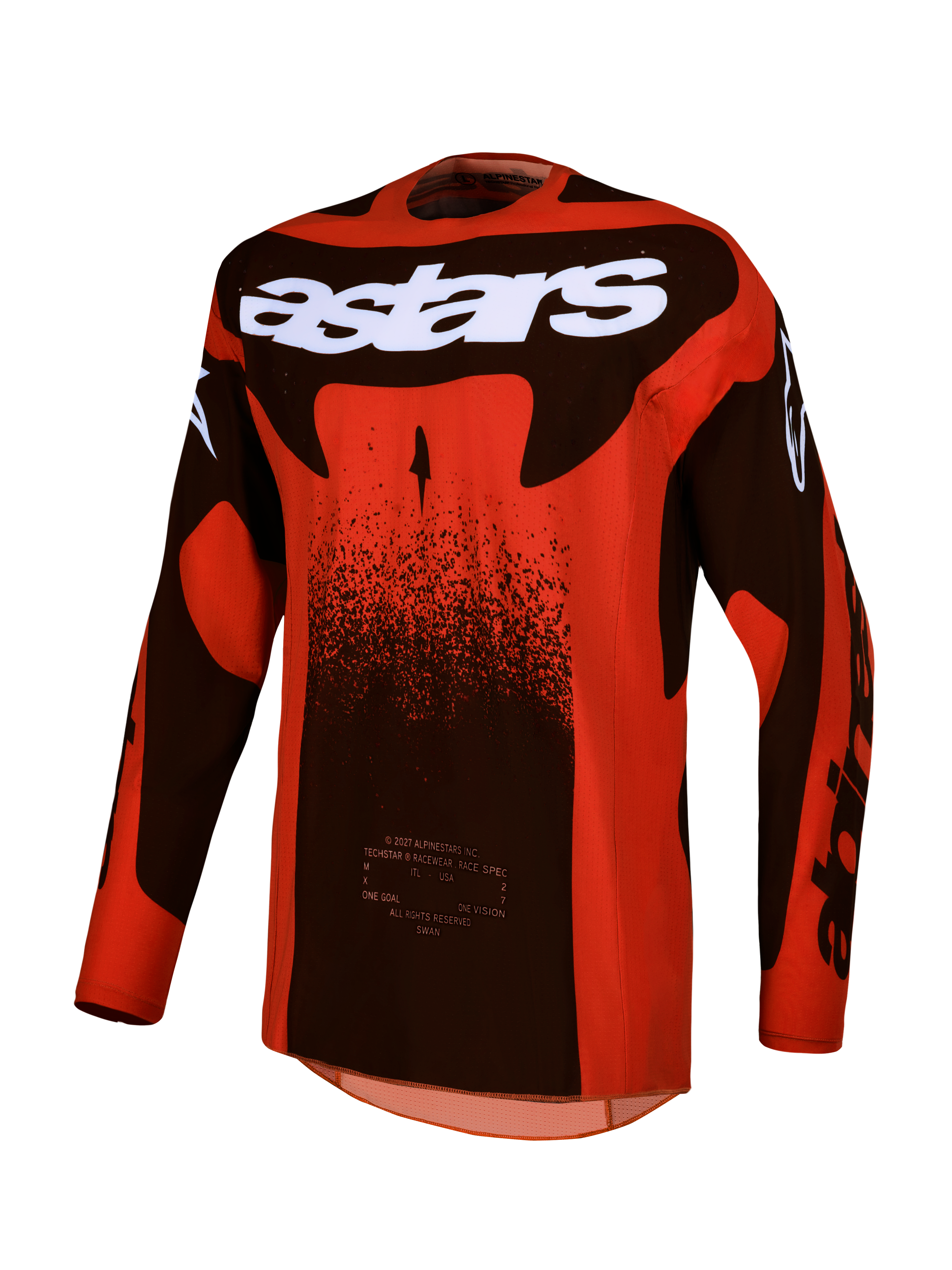 Alpinestars Maglia Techstar Swan, maglia motocross da uomo, rosso cardinale e nero, tessuto elasticizzato off-road.