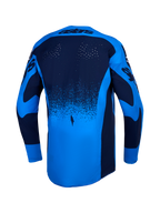 Alpinestars maglia Techstar Swan, maglia da motocross da uomo, blu e blu scuro, vista posteriore, perforazioni laser e bordo posteriore allungato, traspirante, fuoristrada