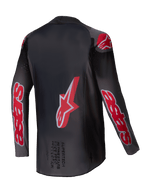 Alpinestars Maglia Supertech Lipan 2025, maglia da motocross off-road, nero e rosso brillante, rete elasticizzata ultraleggera con ventilazione traforata, vista posteriore