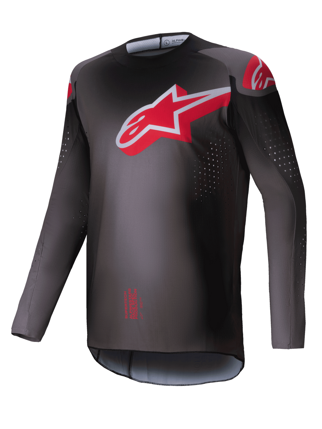 Alpinestars Maglia Supertech Lipan 2025, maglia da motocross off-road da uomo, nero e rosso brillante, leggera con perforazioni laser