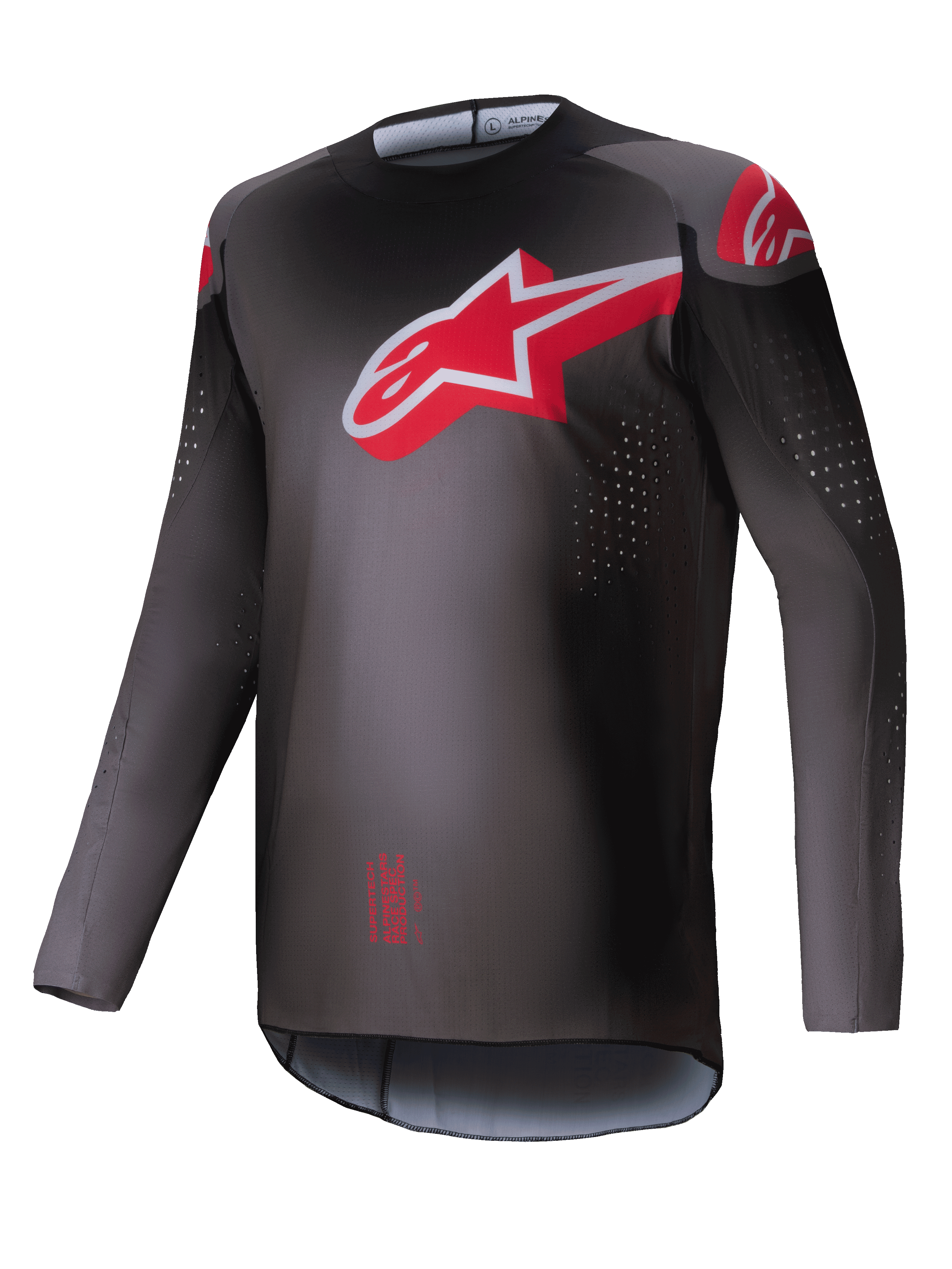 Alpinestars Maglia Supertech Lipan 2025, maglia da motocross off-road da uomo, nero e rosso brillante, leggera con perforazioni laser