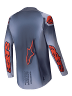 Maglia Supertech Lipan 2025, maglia da motocross da uomo, grigio e arancione fluo, vista posteriore con orlo posteriore esteso e dettagli del marchio