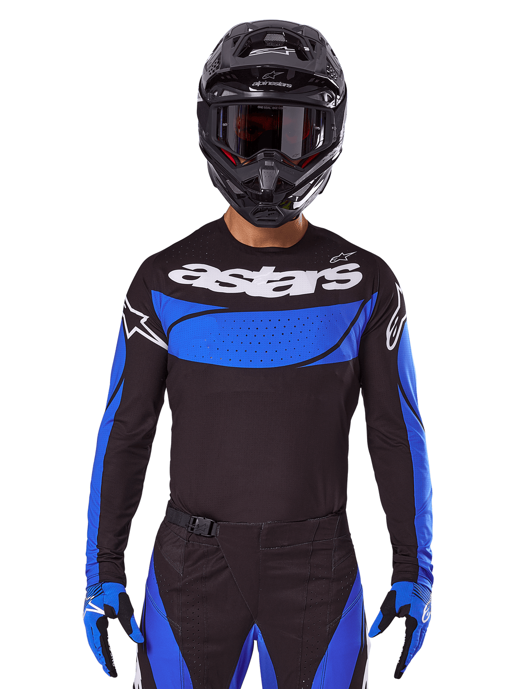 Alpinestars completo e maglia Techstar Dreem 2025, abbigliamento motocross nero e blu da uomo per fuoristrada
