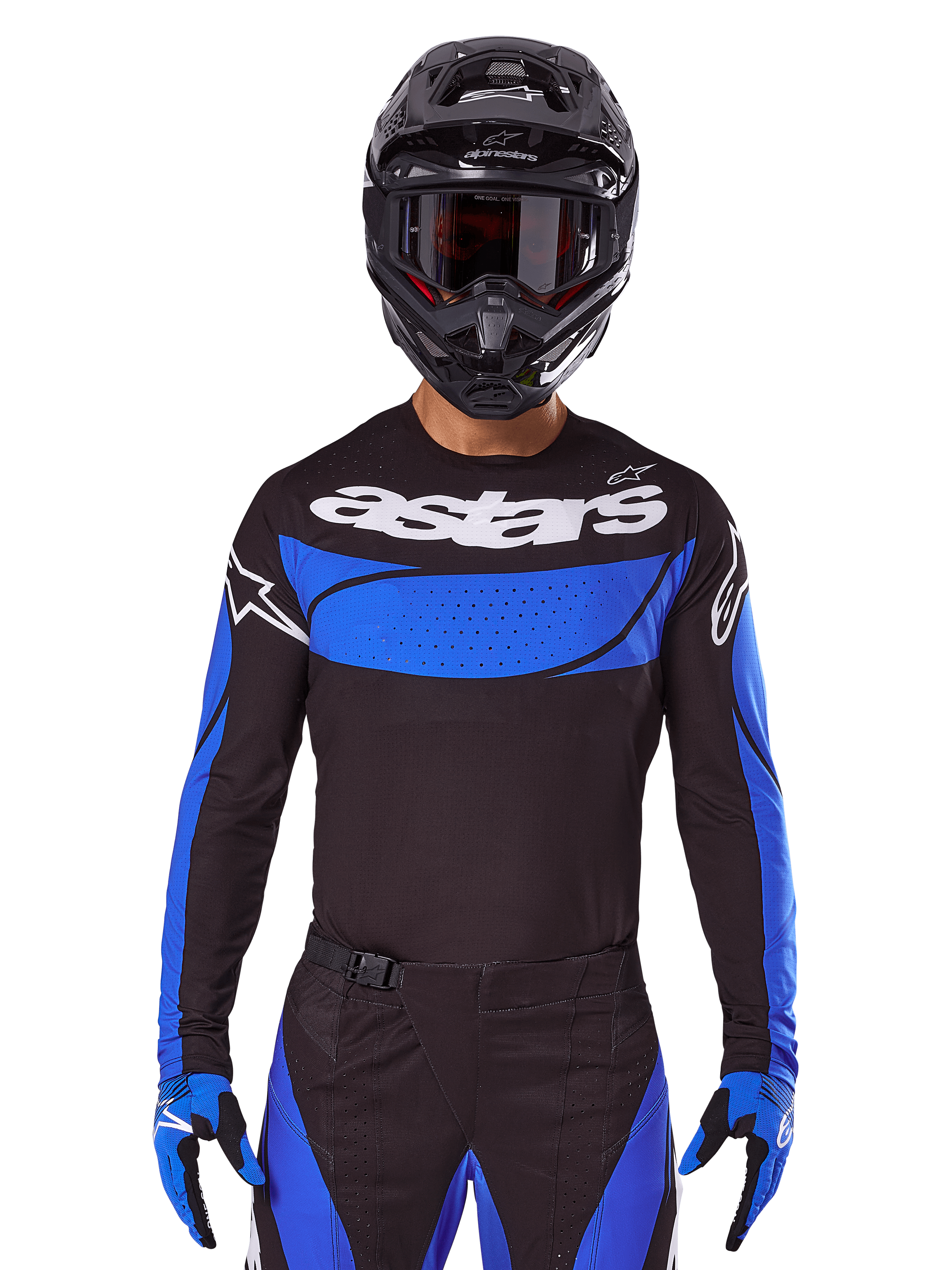 Alpinestars completo e maglia Techstar Dreem 2025, abbigliamento motocross nero e blu da uomo per fuoristrada
