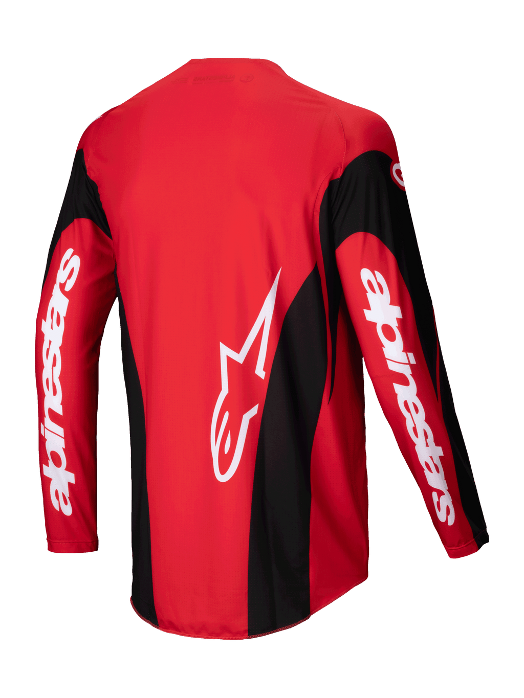 Maglia Techstar Dreem 2025, maglia da motocross rossa e nera, vista posteriore con costruzione leggera in politessuto elasticizzato e orlo posteriore esteso