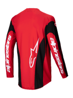 Maglia Techstar Dreem 2025, maglia da motocross rossa e nera, vista posteriore con costruzione leggera in politessuto elasticizzato e orlo posteriore esteso