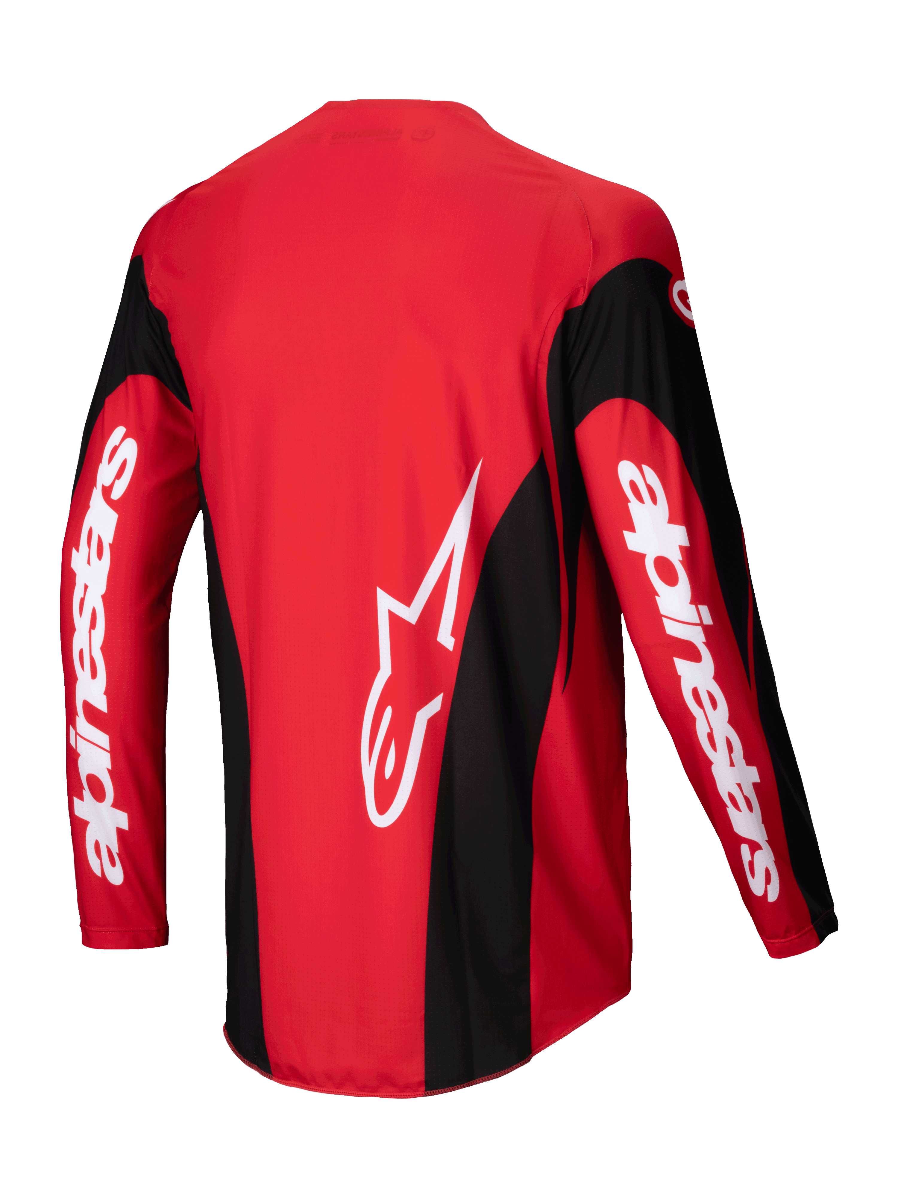 Maglia Techstar Dreem 2025, maglia da motocross rossa e nera, vista posteriore con costruzione leggera in politessuto elasticizzato e orlo posteriore esteso