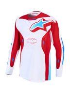 Alpinestars Maglia Racer Hunt, maglia da motocross da uomo, taglia L, bianca e rossa con dettagli blu, in poli-tessuto traspirante e pannelli in mesh ventilati.