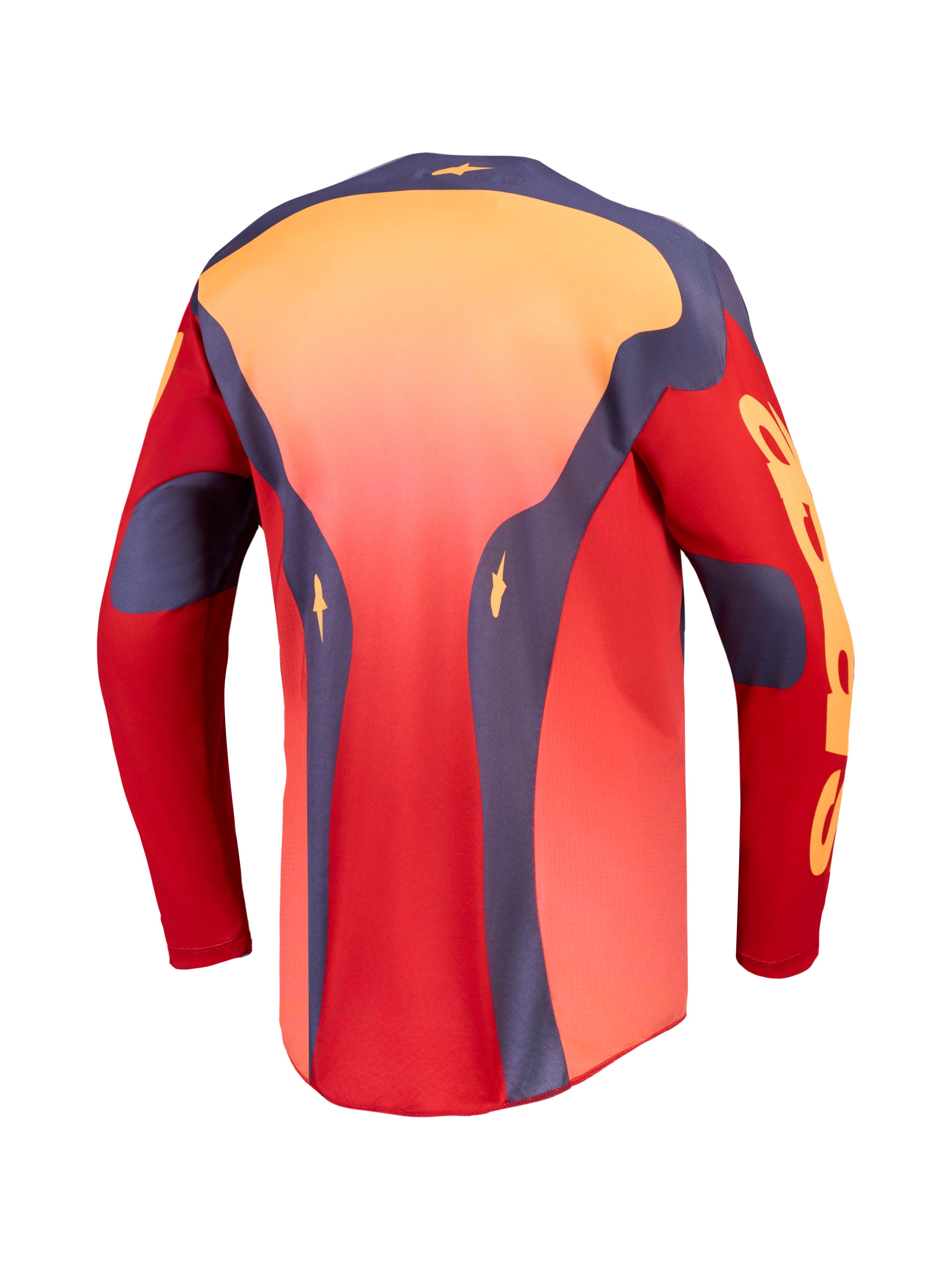 Alpinestars Maglia Racer Hunt, maglia motocross da uomo, rosso e grigio, vista posteriore con orlo allungato e fit sportivo.