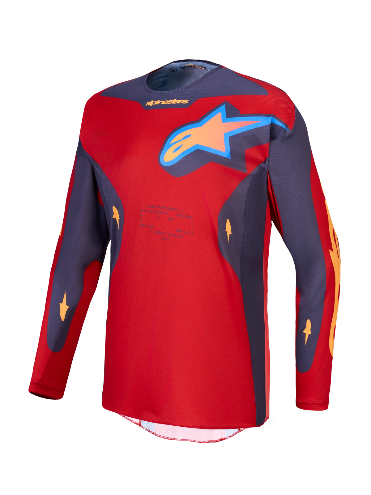 Alpinestars Racer Hunt Jersey, Motocross Racing, Men, Red and Graystone, moisture-wicking polyfabric, featuring star logo.