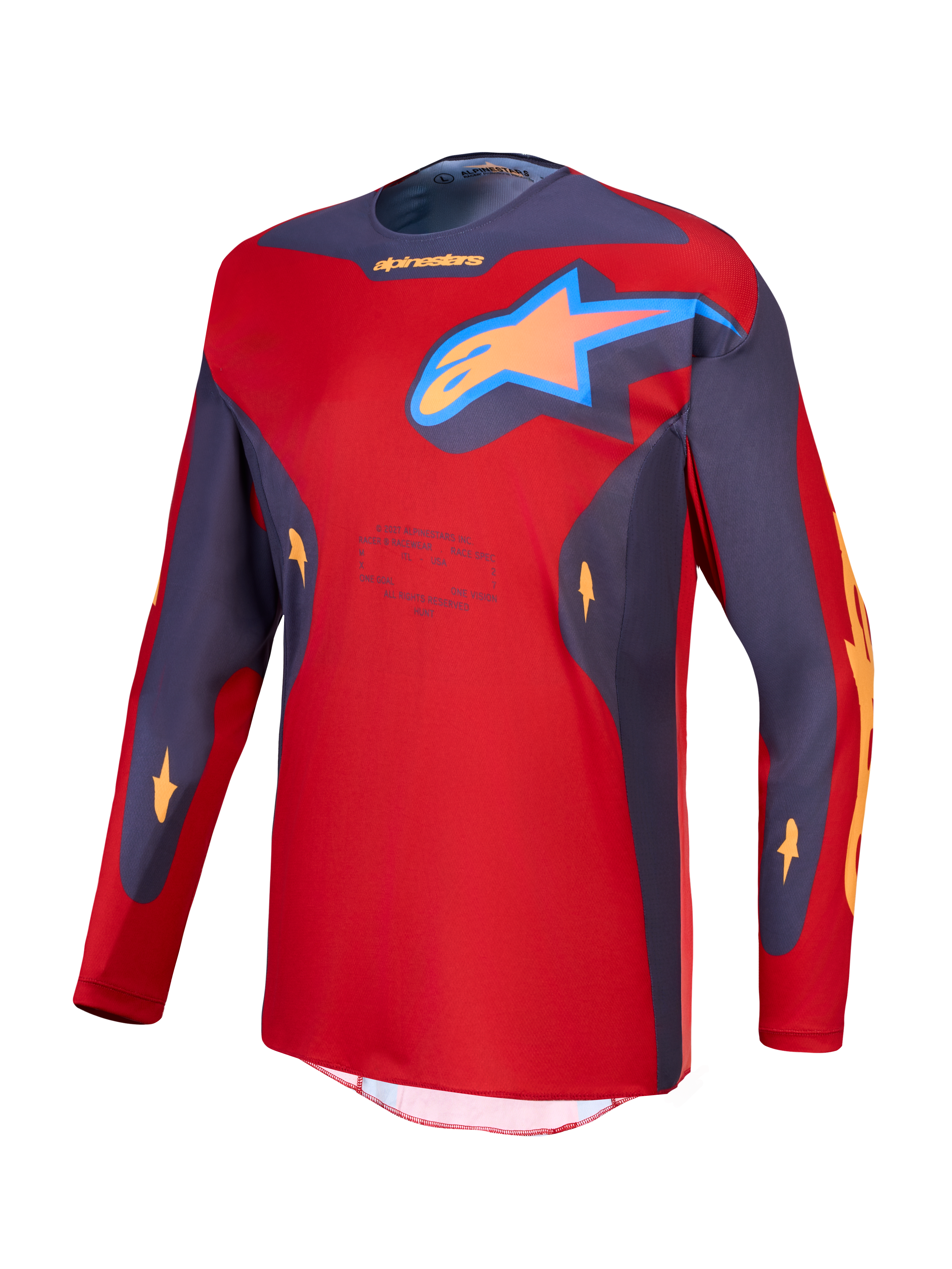 Alpinestars maglia Racer Hunt, motocross racing uomo, rossa e grigio pietra, poliestere traspirante con logo a stella