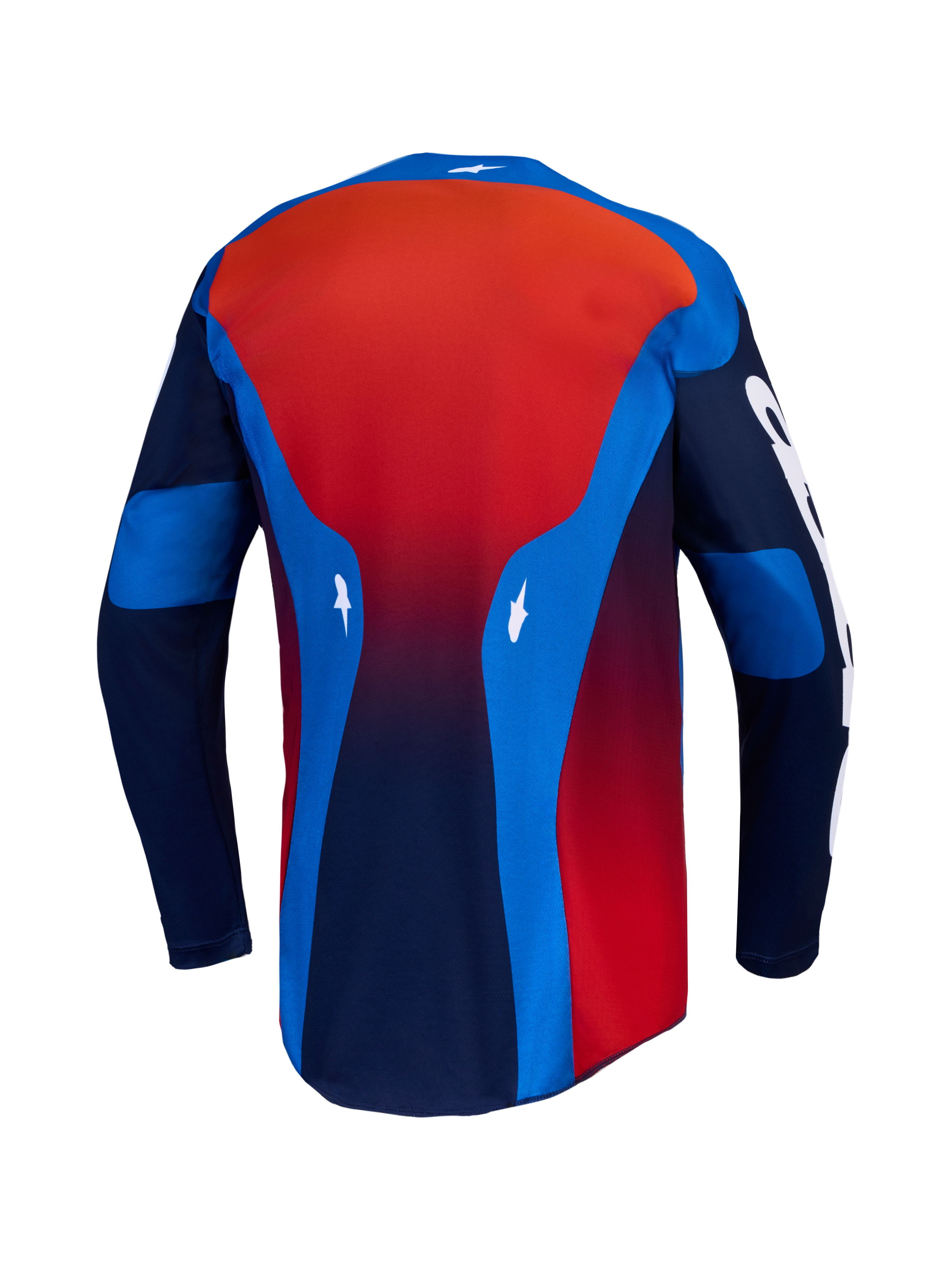 Alpinestars maglia Racer Hunt, maglia da motocross da uomo, blu e rosso fuoco, tessuto tecnico leggero e traspirante, vista posteriore