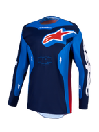 Alpinestars maglia Racer Hunt, maglia motocross uomo, blu navy e royal, logo rosso, abbigliamento performance fuoristrada