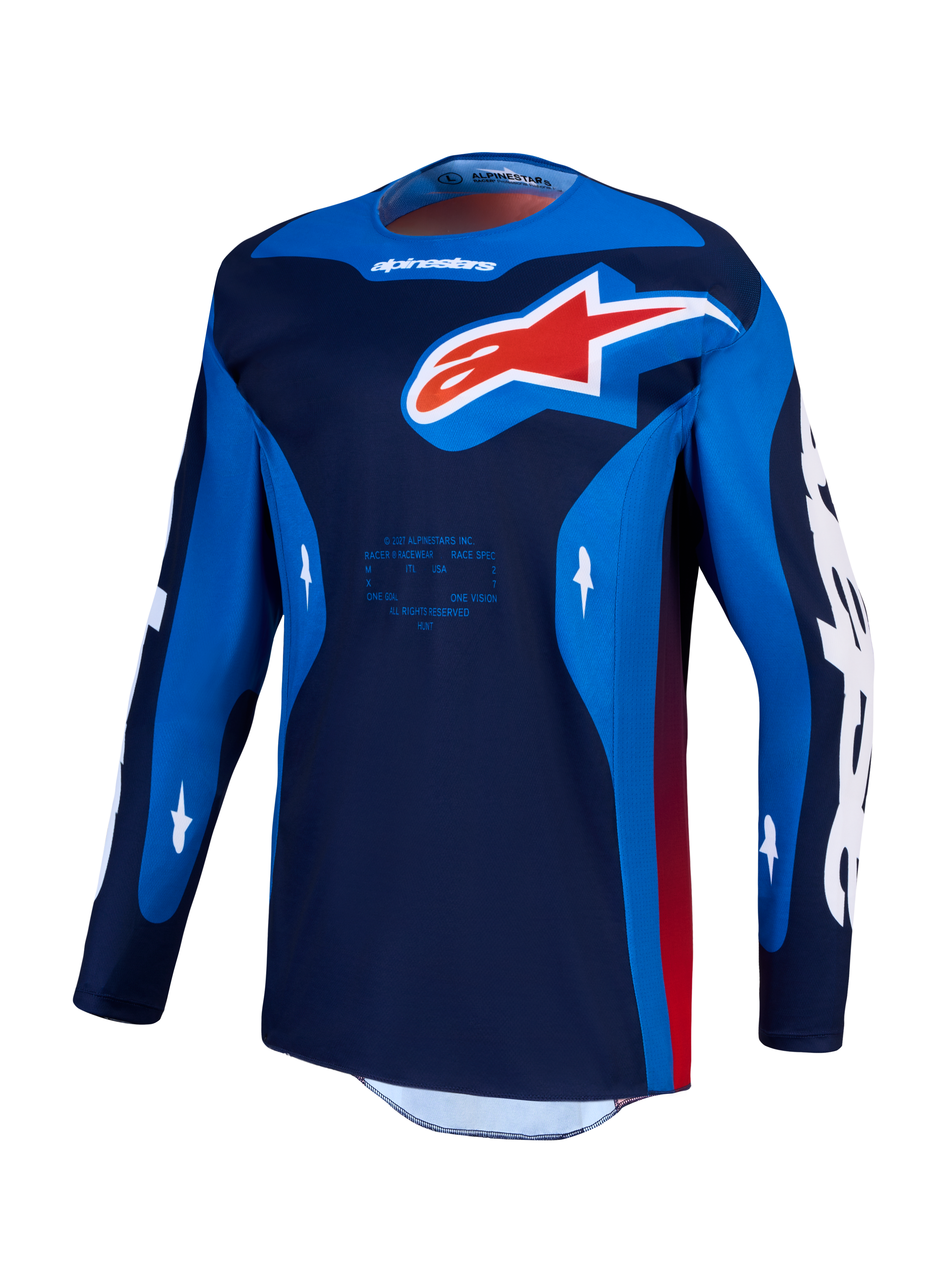 Alpinestars Maglia Racer Hunt, maglia da motocross da uomo, blu e rossa, in poliestere leggero ideale per il fuoristrada.