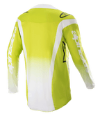 Alpinestars Techstar Push Jersey 2023, vista posteriore, giallo fluo e bianco, maglia da motocross a maniche lunghe con pannelli laterali bianchi e loghi sulle maniche, abbigliamento tecnico da fuoristrada