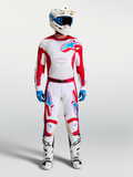 Alpinestars Pantaloni Racer Hunt, pantaloni da motocross uomo, bianchi e rossi con dettagli blu, vestibilità pre-curvata.
