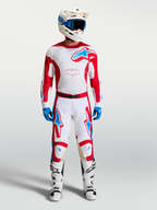 Alpinestars Pantaloni Racer Hunt, pantaloni da motocross uomo, bianchi e rossi con dettagli blu, vestibilità pre-curvata.
