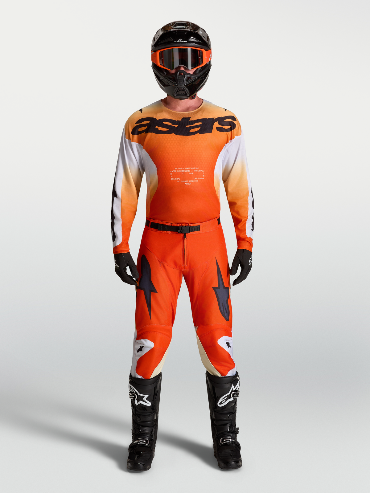 Alpinestars Maglia Racer Amber e Racer Amber Gear Set, completo da motocross per uomo, arancione e bianco, traspirante.