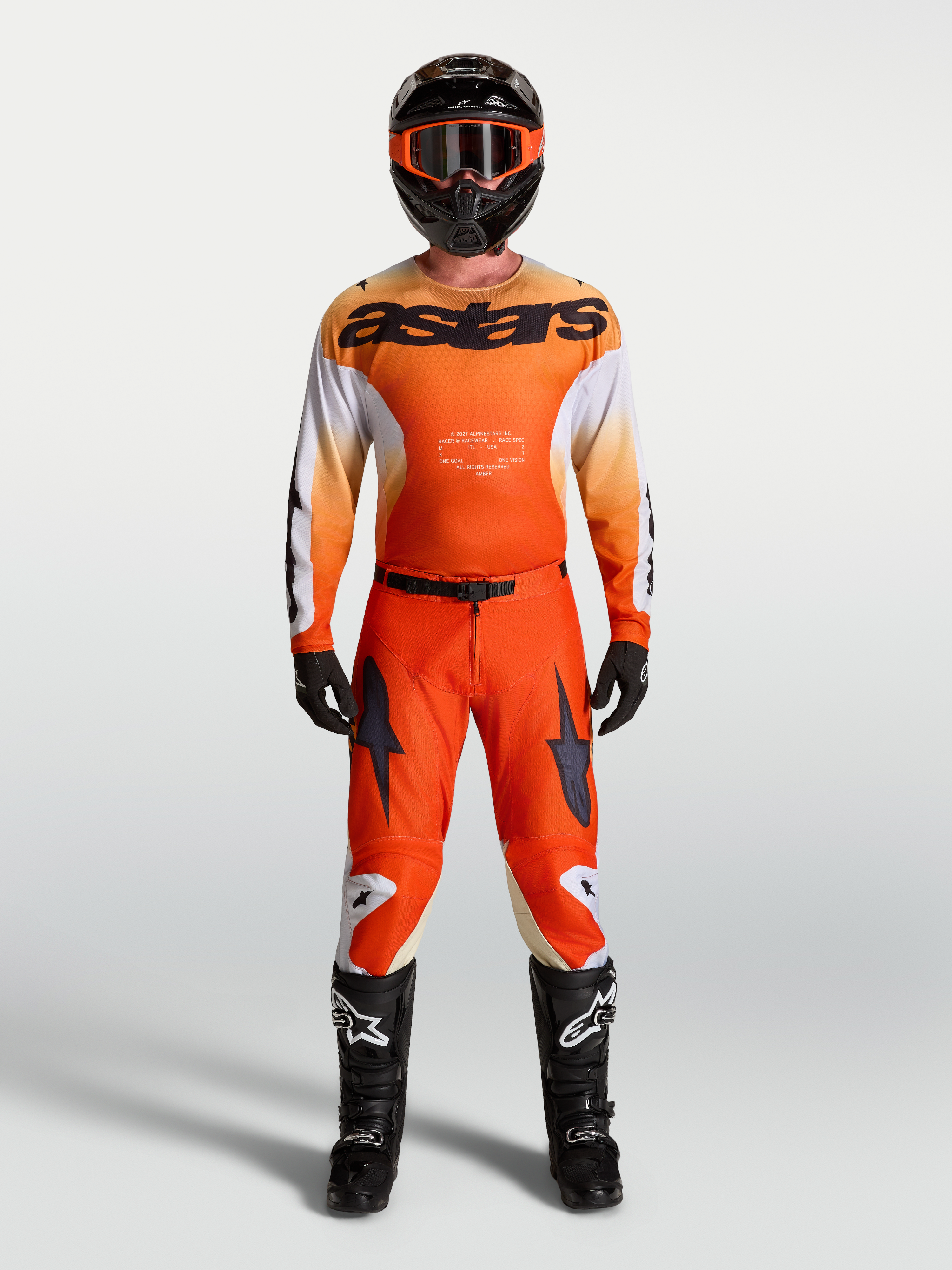 Alpinestars Maglia Racer Amber e Racer Amber Gear Set, completo da motocross per uomo, arancione e bianco, traspirante.