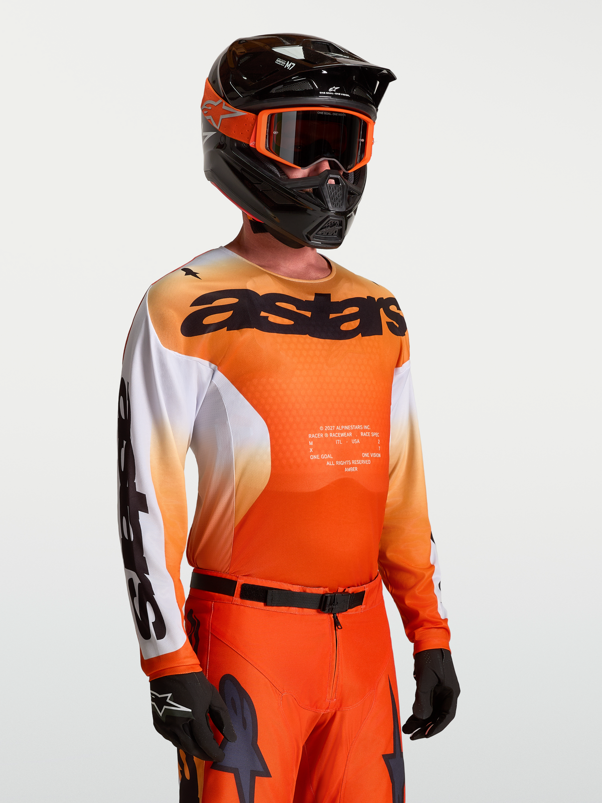 Alpinestars Maglia Racer Amber, maglia da motocross per uomo, arancione e bianca, poliestere leggero e vestibilità racing