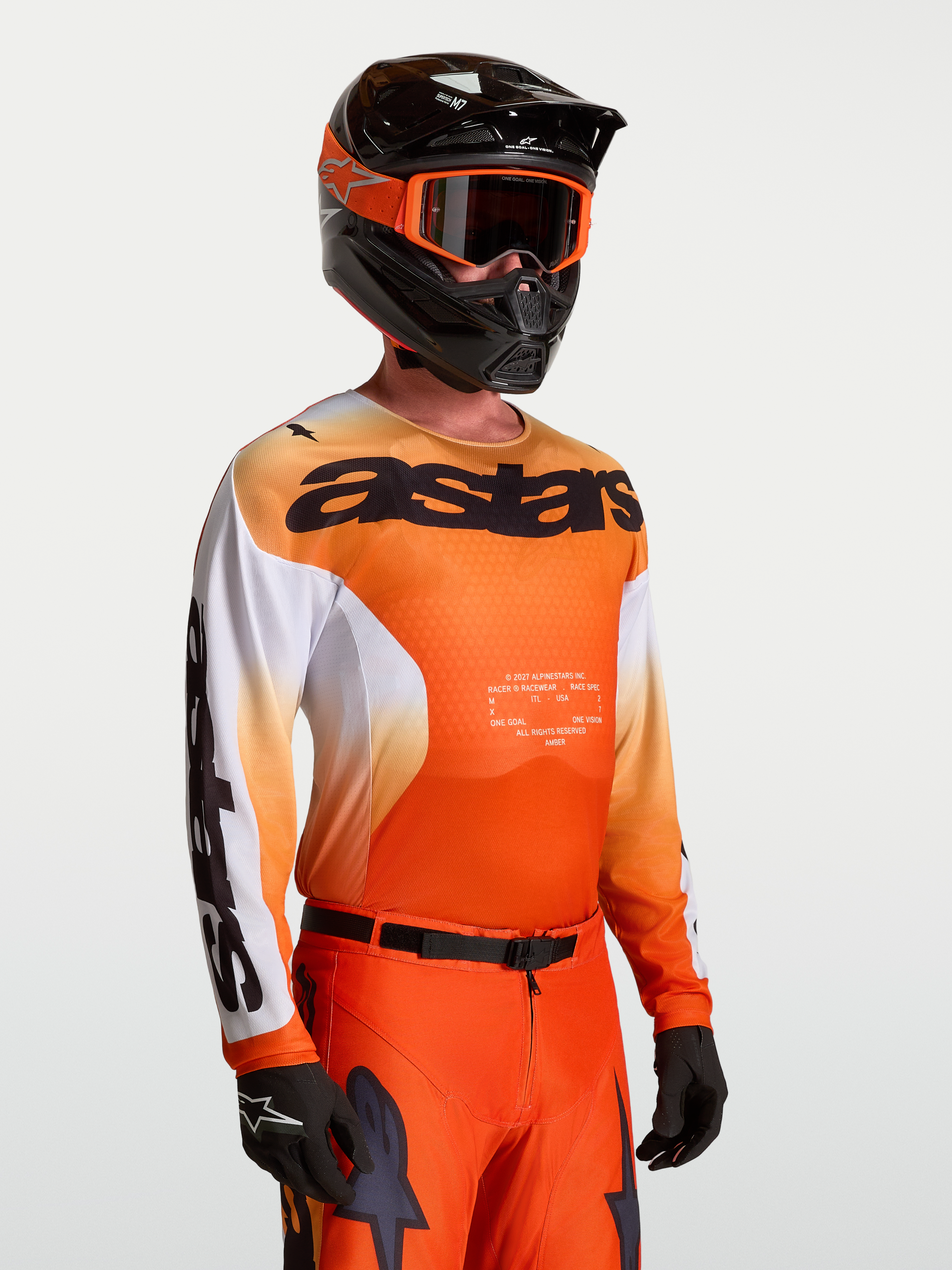 Alpinestars Maglia Racer Amber, maglia da motocross per uomo, arancione e bianca, poliestere leggero e vestibilità racing