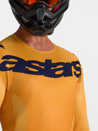 Alpinestars Maglia Racer Amber, maglia da motocross uomo, arancione e blu scuro, con logo Astars e tessuto traspirante.