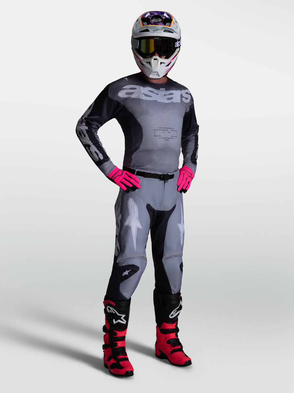 Alpinestars maglia Racer Amber 2027 e Racer Amber Gear Set, completo da motocross da uomo grigio e rosa, vestibilità sportiva