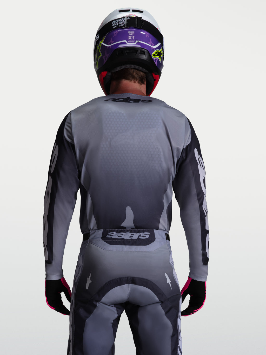 Alpinestars Maglia Racer Amber, maglia da motocross off-road da uomo, grigia e lilla chiaro, vista posteriore