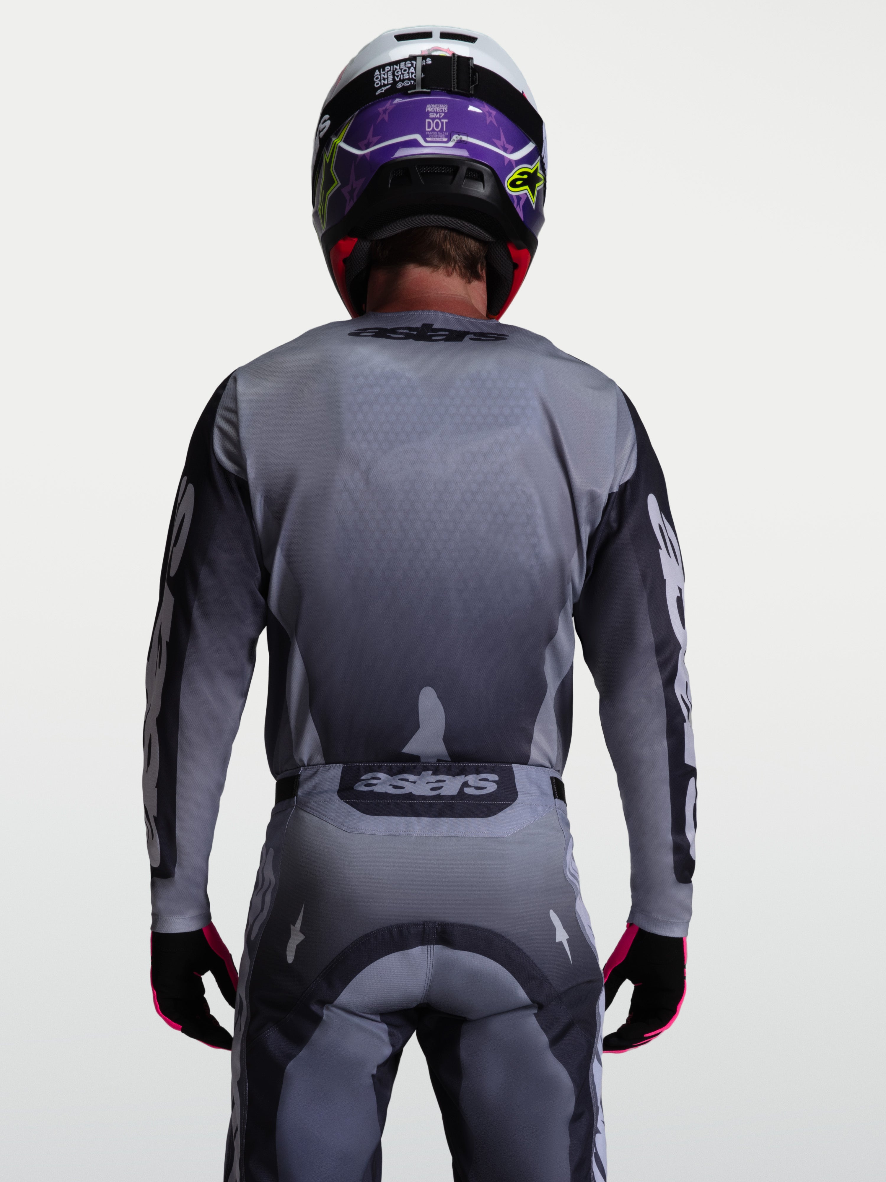 Alpinestars Maglia Racer Amber, maglia da motocross off-road da uomo, grigia e lilla chiaro, vista posteriore