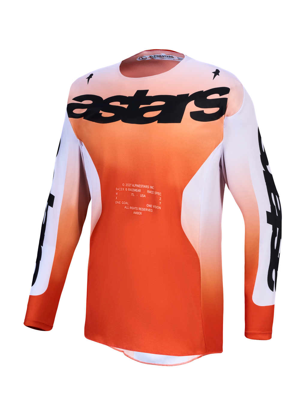 Alpinestars maglia Racer Amber 2027, maglia da motocross da uomo, rosso cardinale e lilla chiaro, in poli-tessuto traspirante con vestibilità race fit