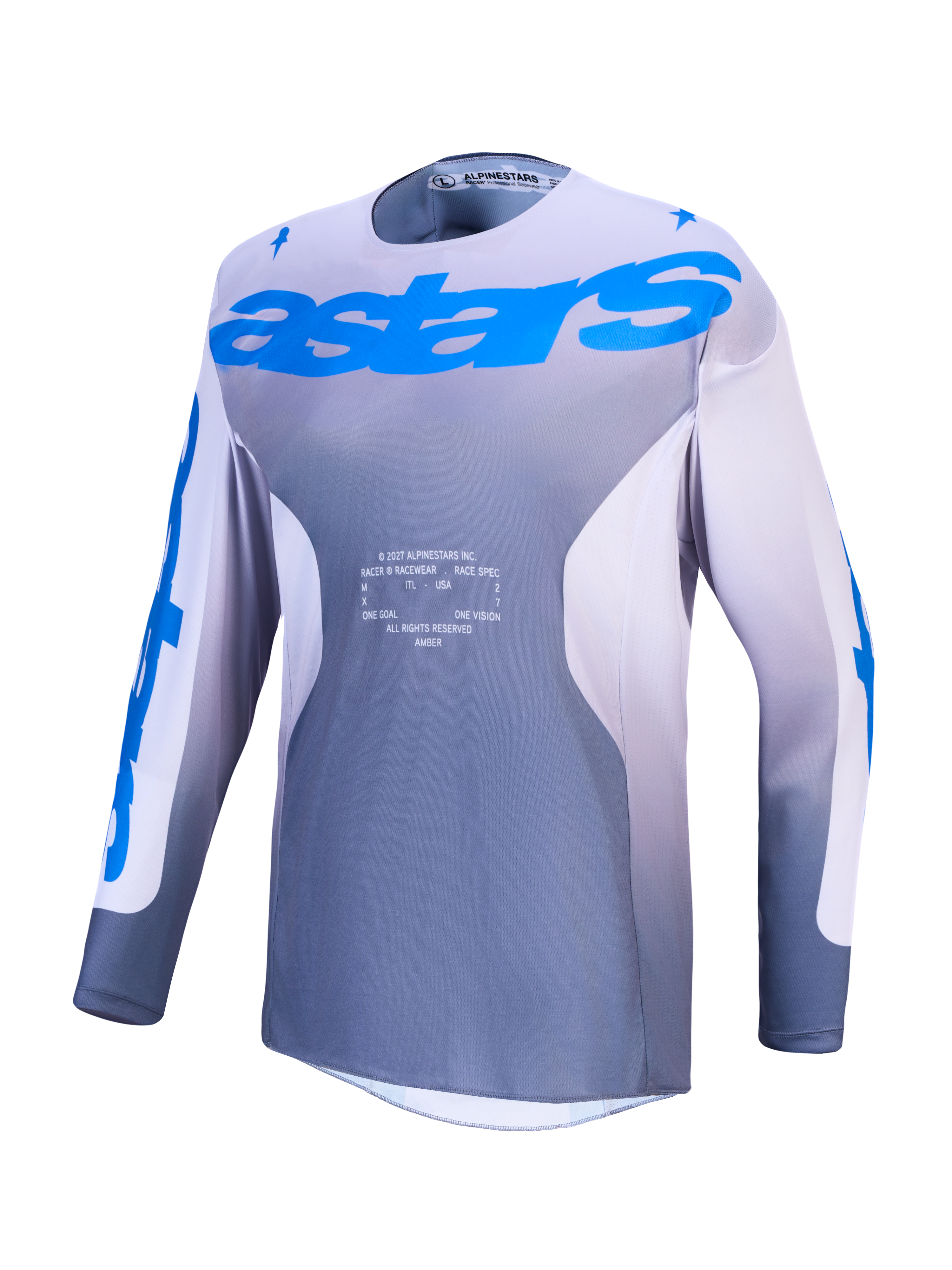 Alpinestars maglia Racer Amber, maglia da motocross per uomo, grigia e blu, in polifibra traspirante e ventilata