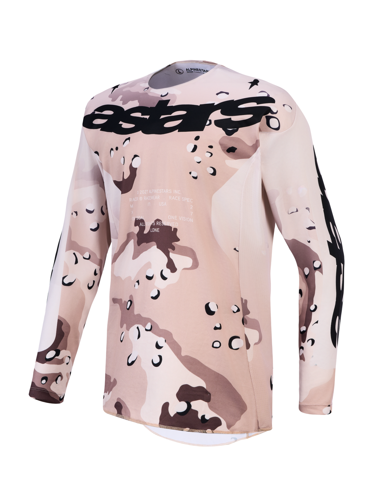 Alpinestars Racer Lone Jersey, Men's Desert Camo Black Motocross Top with moisture-wicking polyfabric.