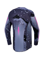 Alpinestars Maglia Racer Lone, maglia motocross da uomo, grigio e viola camo, poliestere traspirante, vista posteriore.
