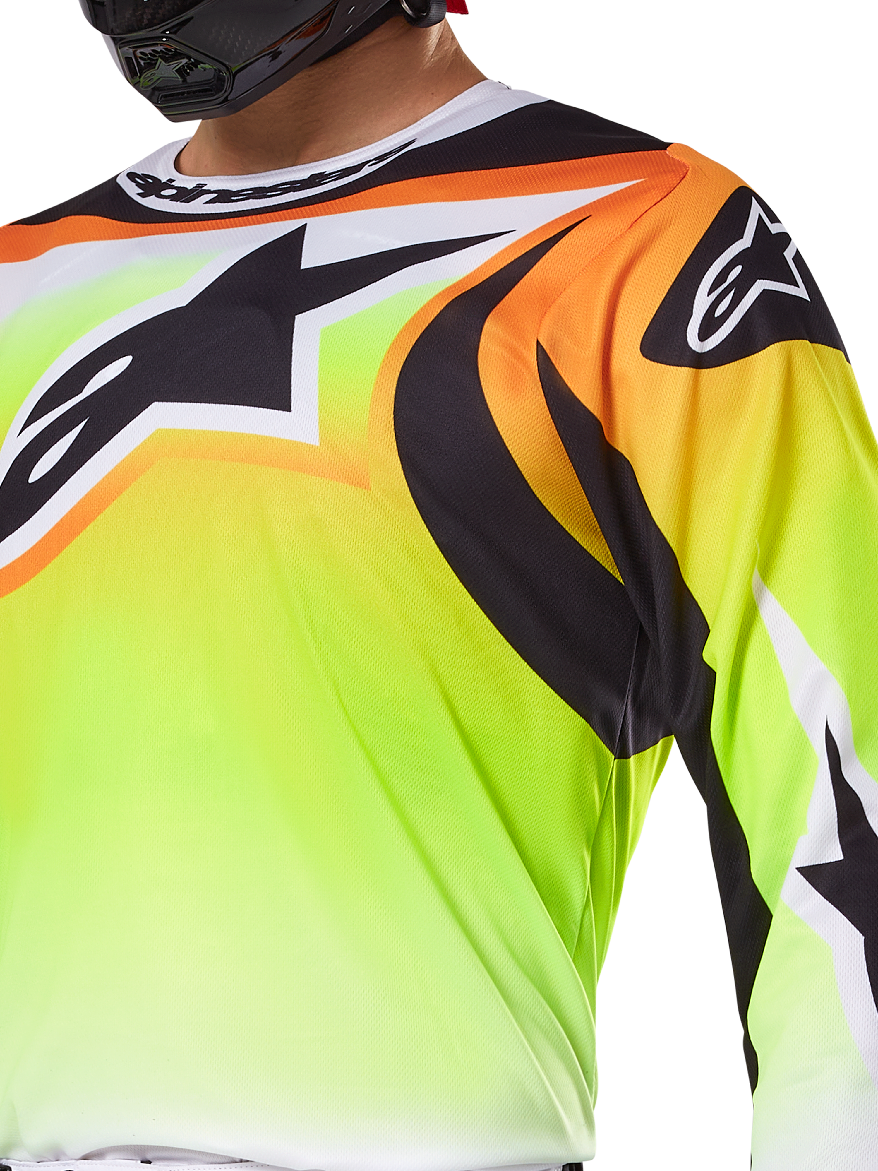 Alpinestars 2025 Fluid Wurx Gear Set, maglia e pantaloni da motocross, giallo con grafiche nere decise e loghi, equipaggiamento da gara ad alte prestazioni per piloti off-road e motocross.
