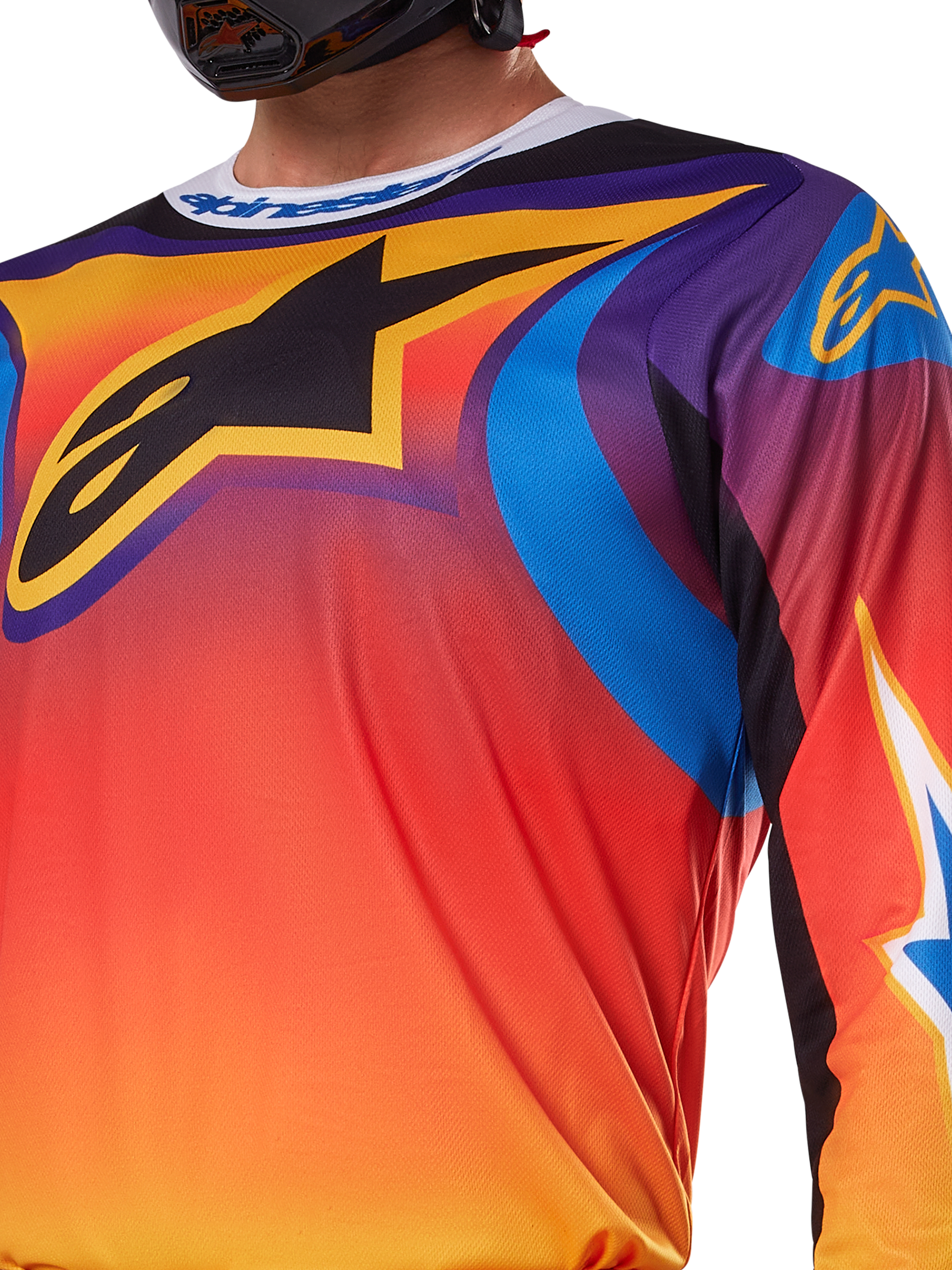 Alpinestars 2025 Fluid Wurx Jersey, maglia da motocross a maniche lunghe, design multicolore bianco e arancione, vestibilità atletica rilassata, politessuto traspirante per prestazioni off-road