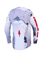 Alpinestars Maglia Racer Air Lone, maglia da motocross per uomo, grigio camo e rosso, vista posteriore, costruzione in mesh traspirante per ventilazione e comfort off-road.